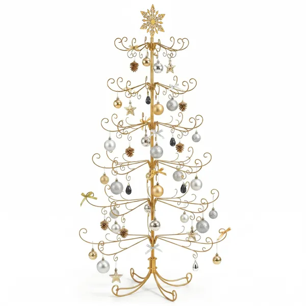 Sapin Noël or 6pi, sommet flocon, décor PVC, sans accessoires