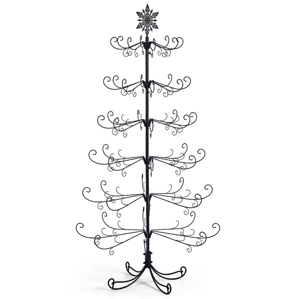 Sapin Noël PVC noir 6pi, motif flocon, décor permanent