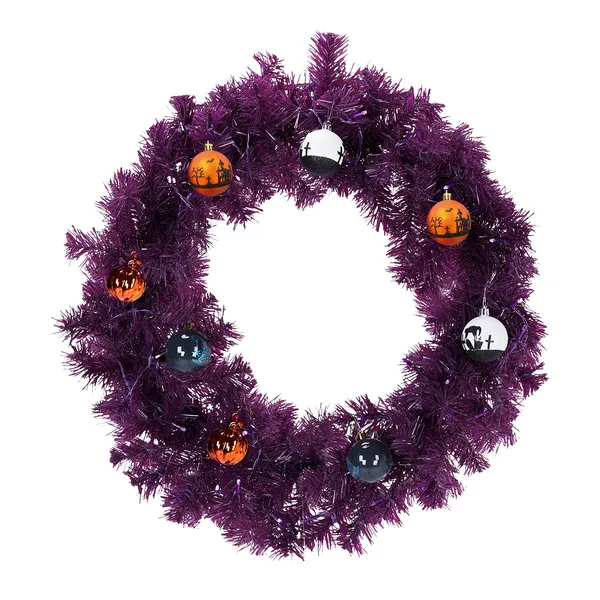 Couronne Noël 24 po, 50 lumières violettes orange