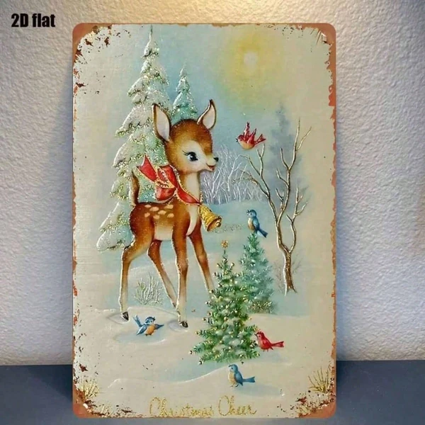 CIFbuy Plaque métal rouille 1PC, motif renne neige Noël, décor mural