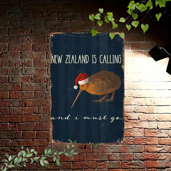 CIFbuy Kiwi Nouvelle-Zélande chapeau Noël, plaque métal 2D vintage