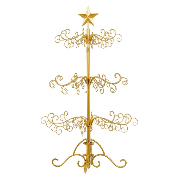 Sapin Noël fer forgé 3pi, présentoir ornements or décor intérieur extérieur