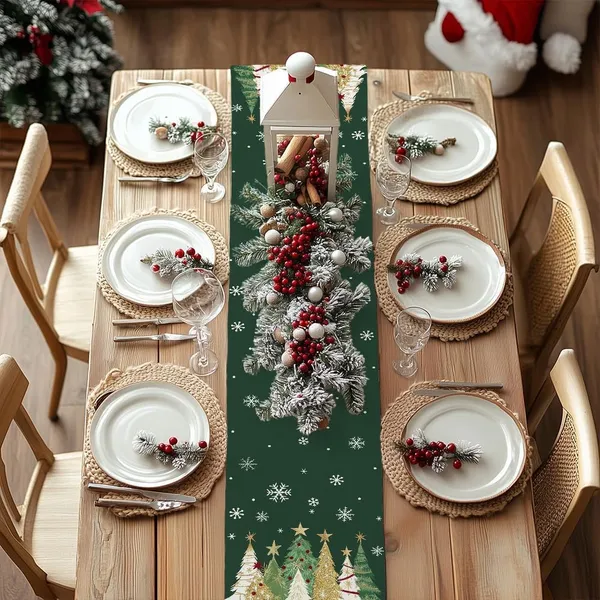 Chemin de table Noël 13x72po sapins flocons décor