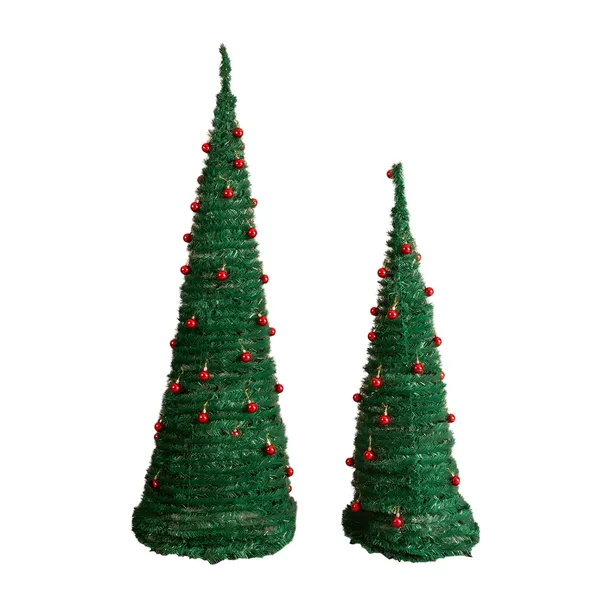 2 sapin Noël artificiel pop-up 6-5FT ornements rouges vert