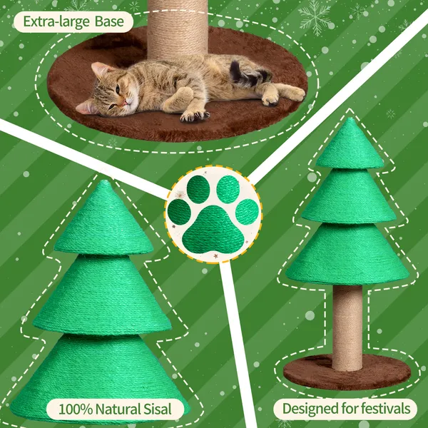 Griffoir sapin Noël chat 31.5po, tour grand intérieur, vert