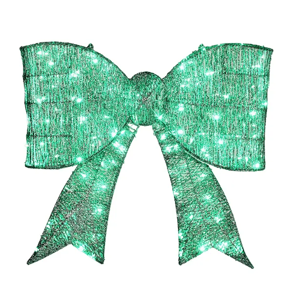 Nœud Noël géant pré-éclairé, cadre métal, 124 LED vertes