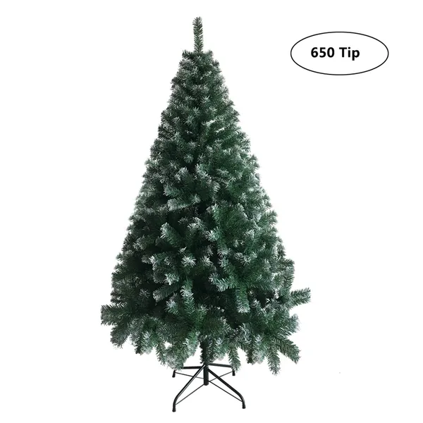 Sapin Noël 6pi blanc, pieds fer, 650 branches PVC