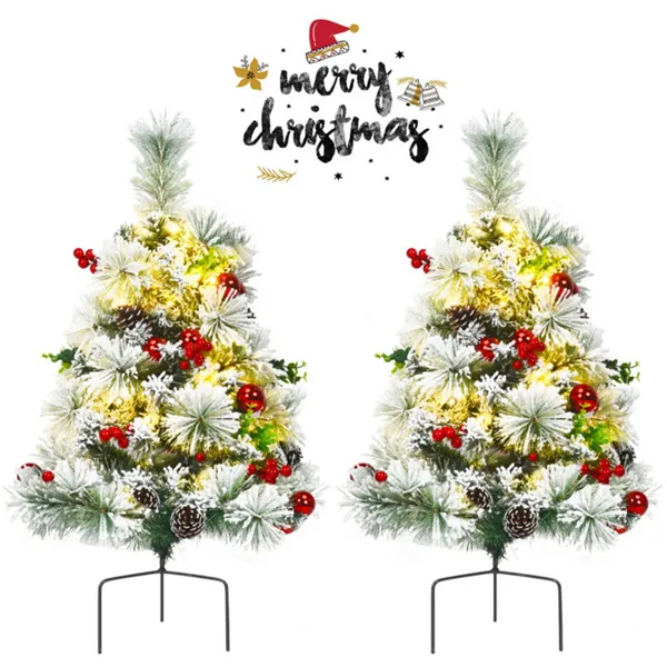 2x Sapin Noël préclairé givre 15.5x15.5x29''