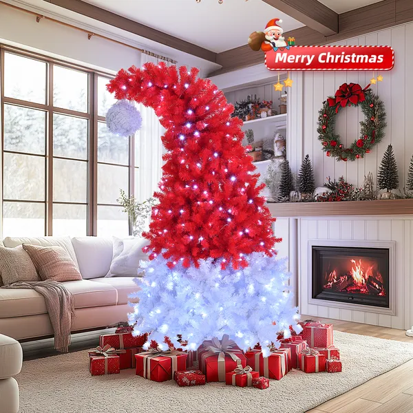 Sapin Noël 6 pi style bonnet rouge, 300 lumières, 1050 branches