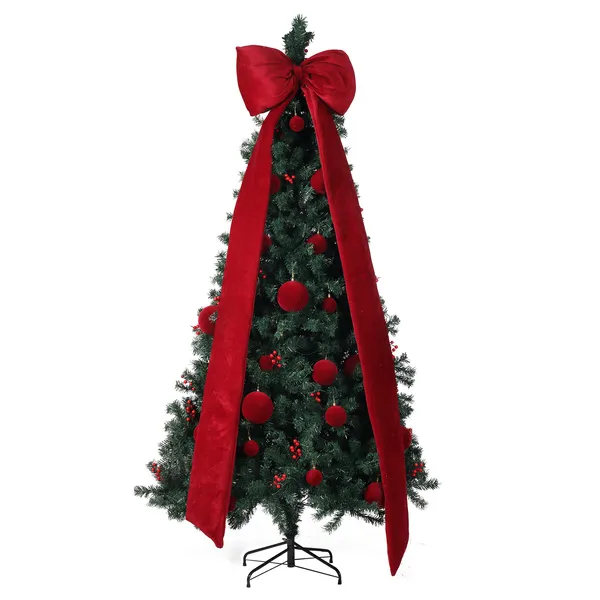 Sapin Noël 7,5 pi, 300 LED blanc chaud, nœud rouge