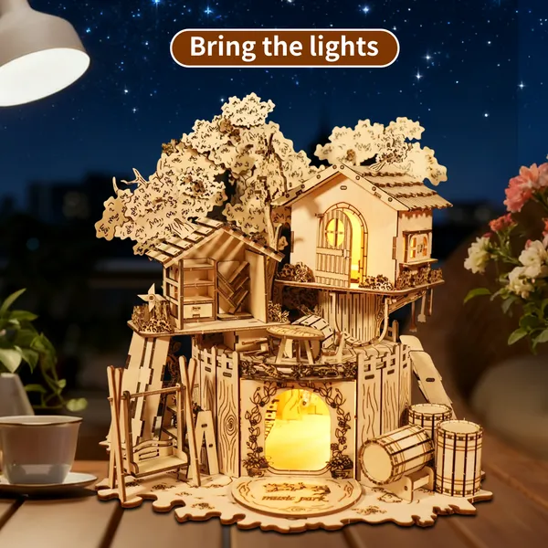 Puzzle 3D cabane arbre lumière - kit artisanal décoration créative
