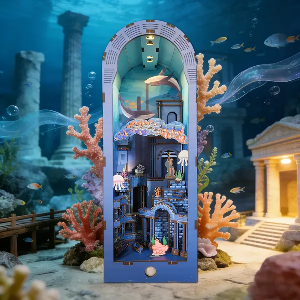 Casse-tête 3D bois Atlantis maison livres LED