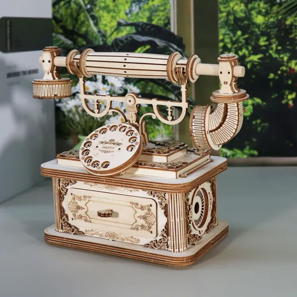 Puzzle 3D bois téléphone rétro, modèle adulte, décor, cadeau Noël