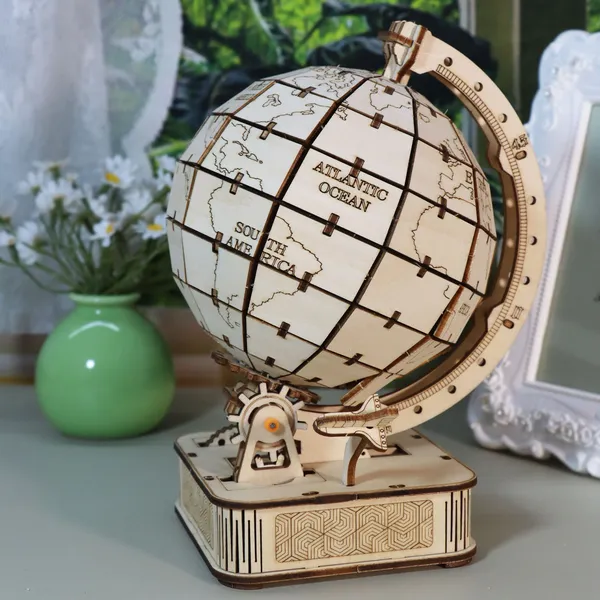 Puzzle 3D bois globe modèle DIY artisanal