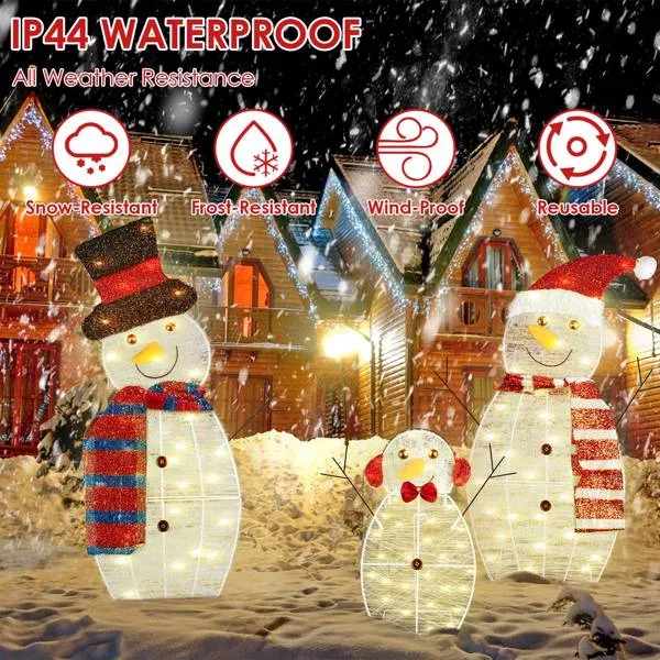 3 pièces bonhomme neige Noël préclairé DEL 30 po famille décoration