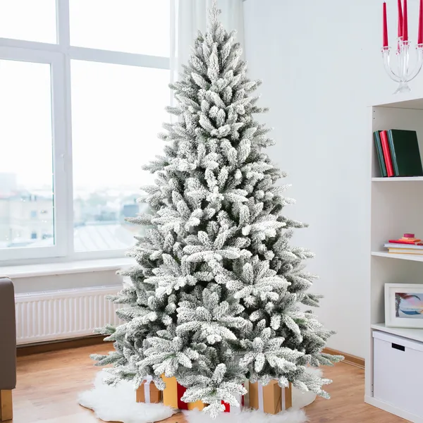 Sapin Noël 7pi, 1514 branches, enneigé PE+PVC, support métal