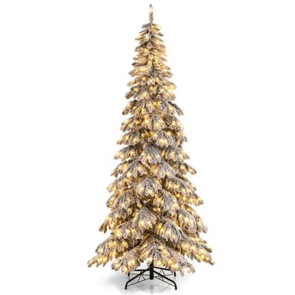 Sapin Noël 9pi préclairé neige, 500 DEL blanc chaud, 3 modes