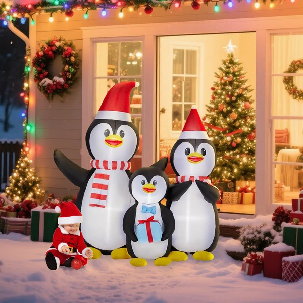Décoration gonflable Noël 6pi, famille pingouin, LED intégrées