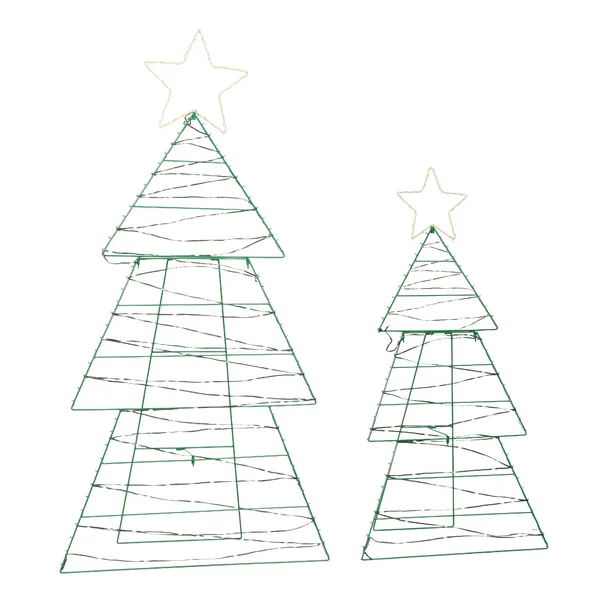 Décorations Noël métal 2pc, 150 LED vertes/blanches