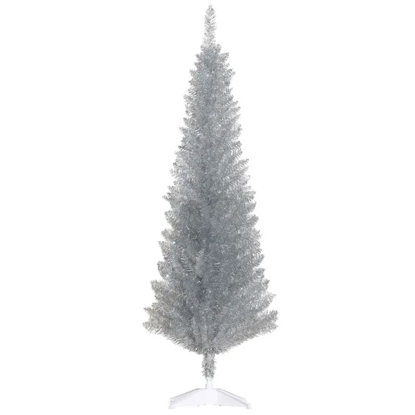 Sapin Noël artificiel crayon 5pi 294 branches, support plastique, argent