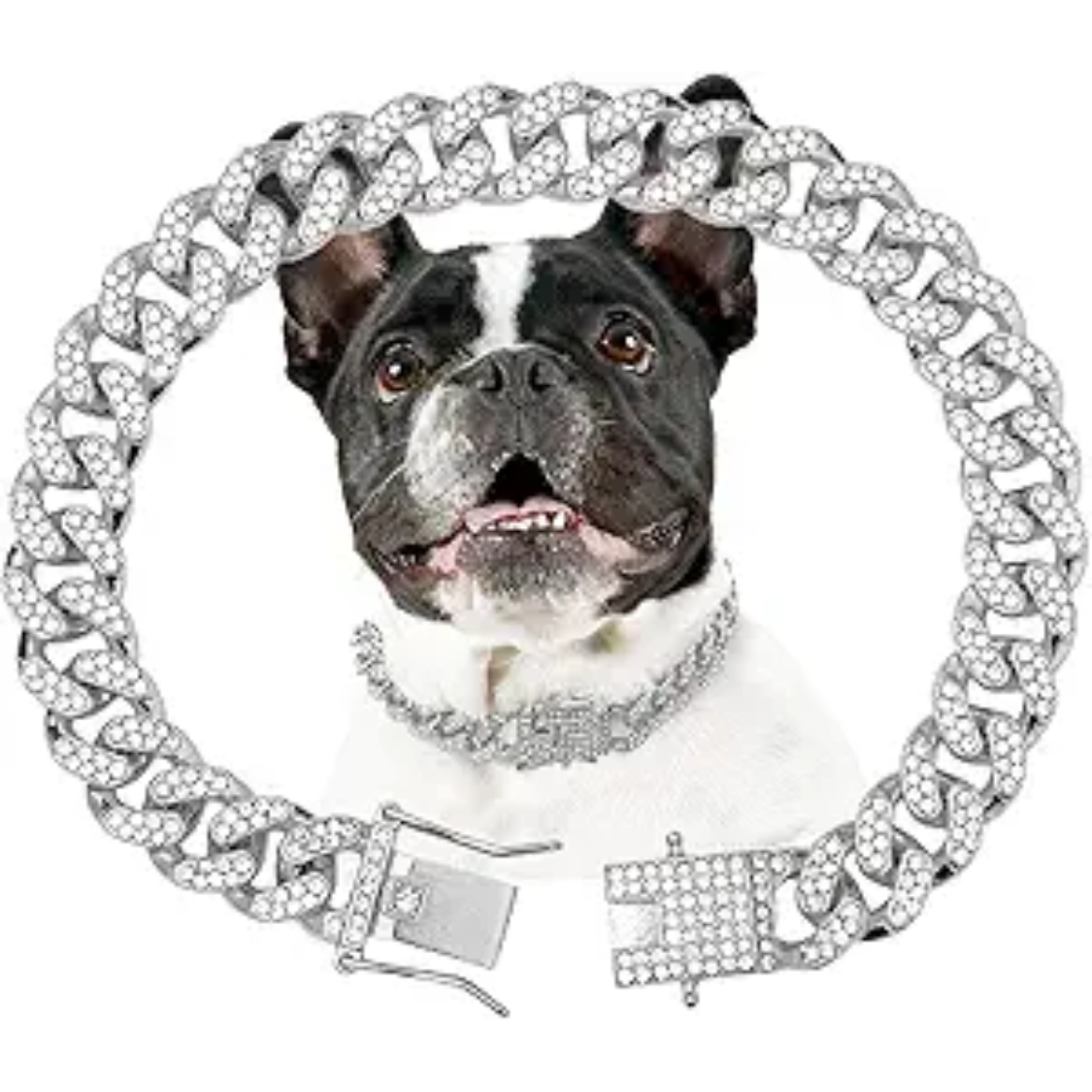 Collier chaîne chien argent cubain 13mm cristal bijou