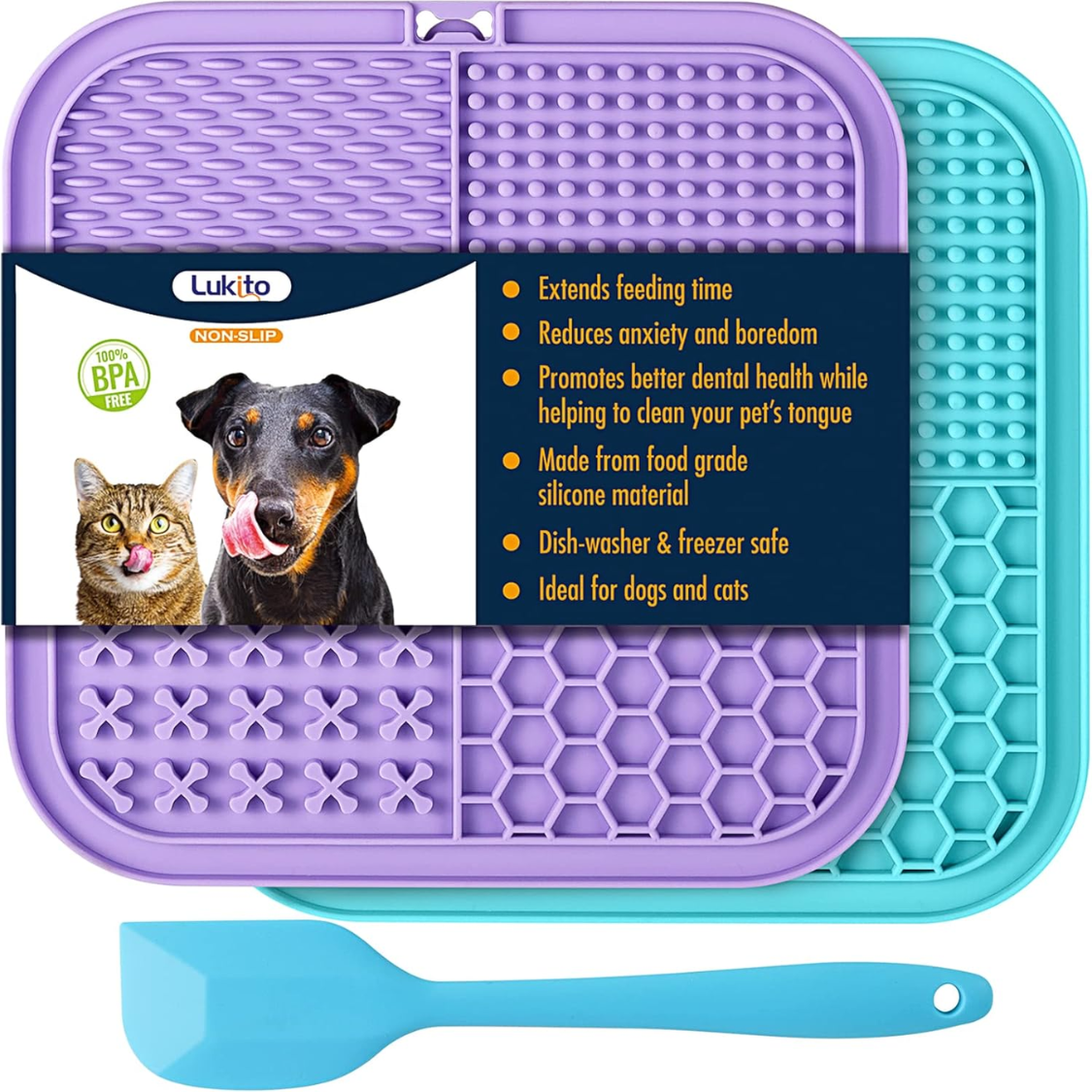 Tapis de léchage pour chiens/chats, lot de 2 avec ventouses