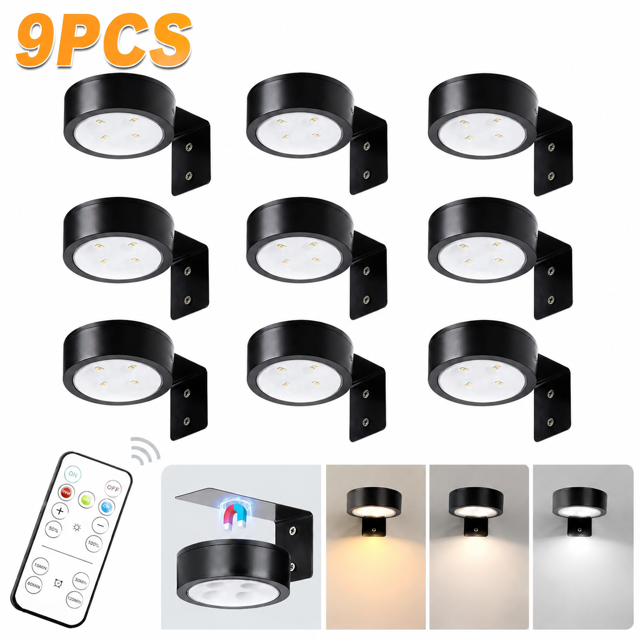 Lumière tableaux muraux 3 modes LED, télécommande, minuterie, 9 pièces