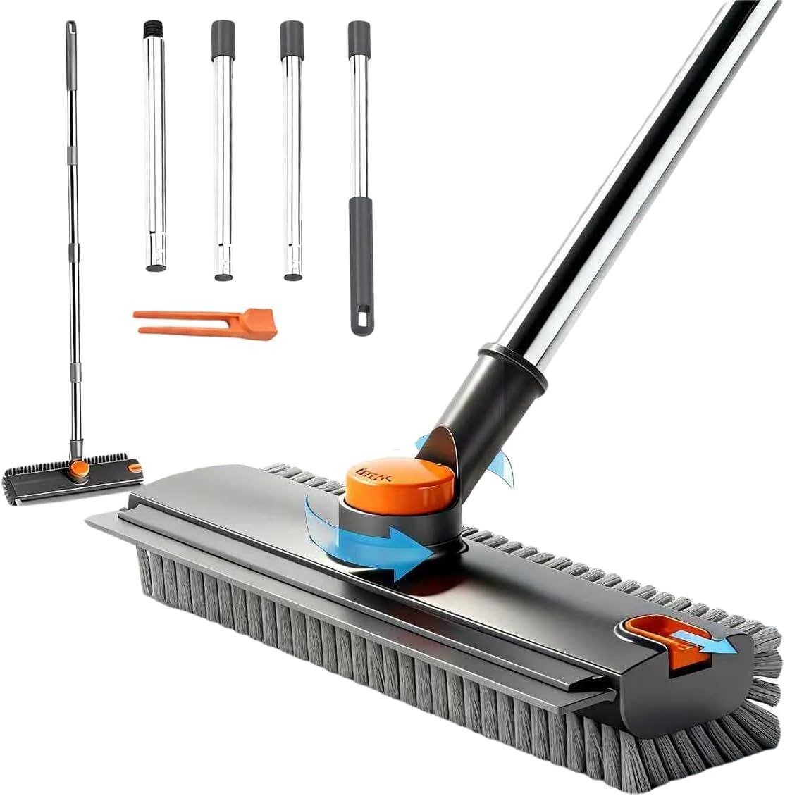 Brosse plancher 54 po ajustable gris/orange 3 en 1