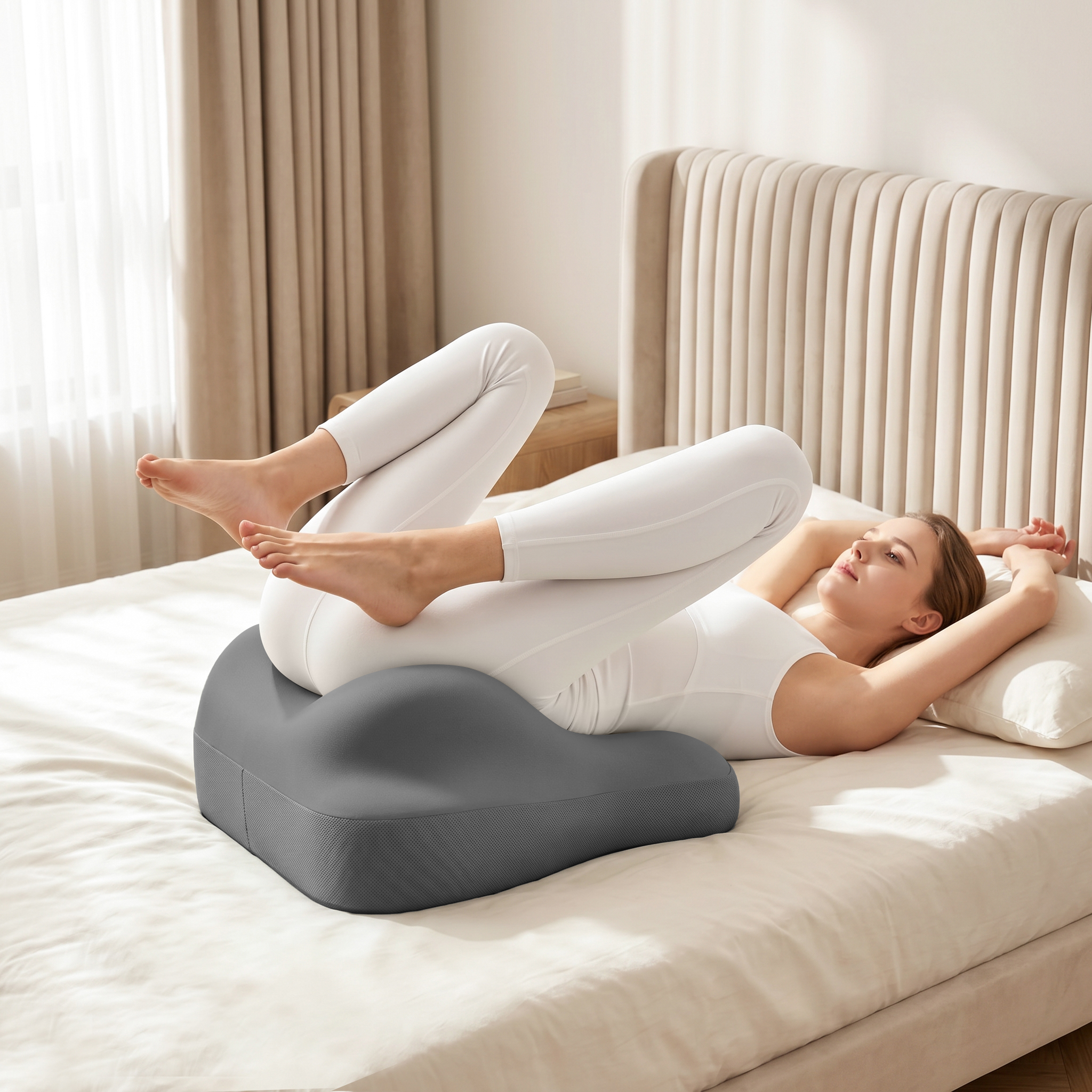 Oreiller couple mousse mémoire 27°, soutien lombaire gris