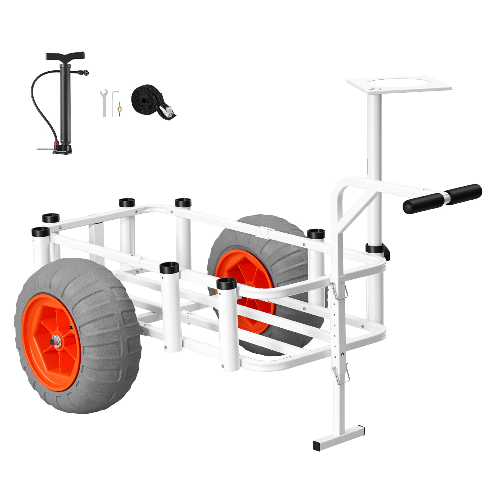 Chariot pêche plage 350 lb, pneus tout-terrain, 8 porte-cannes