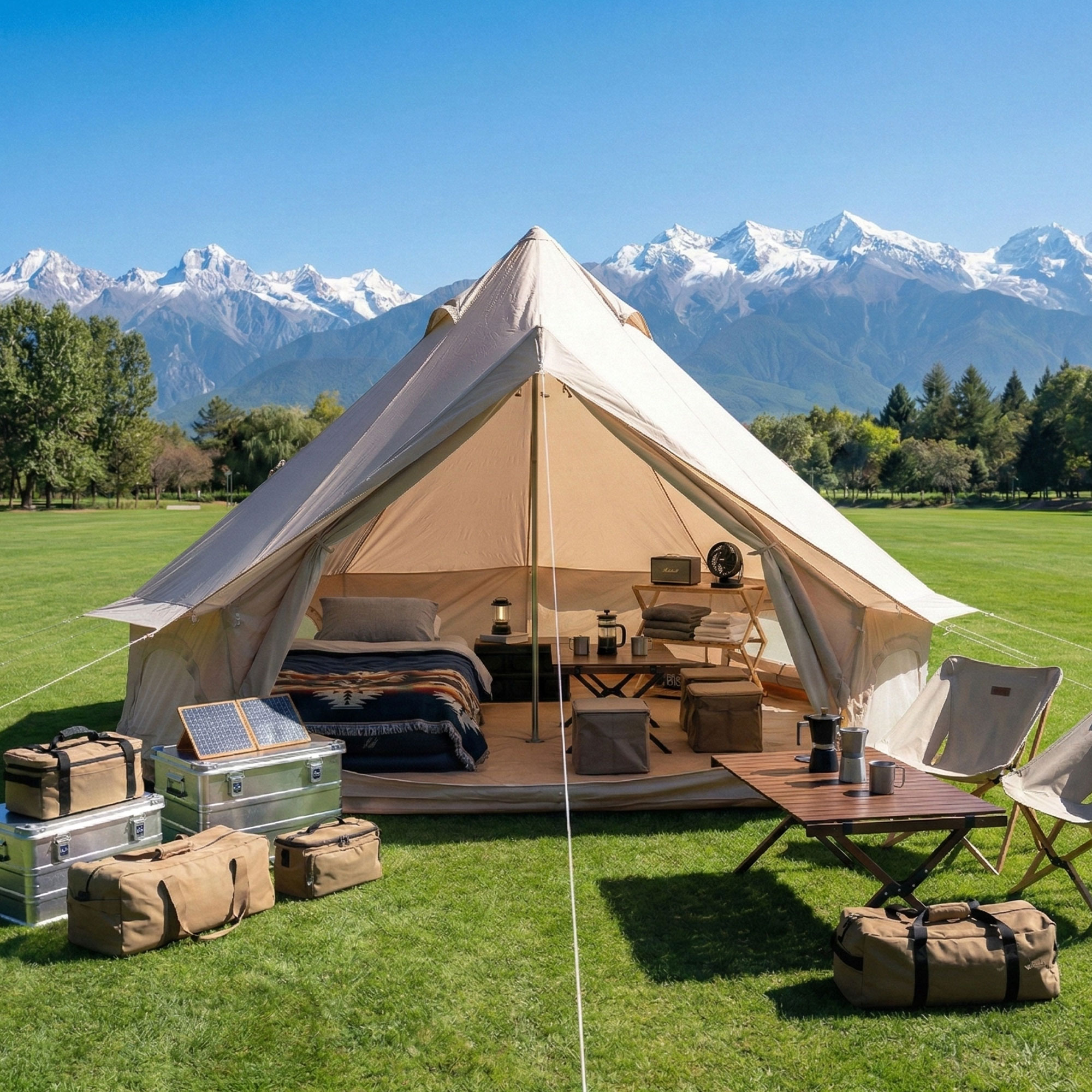 Tente cloche 4 saisons 9.8pi beige glamping