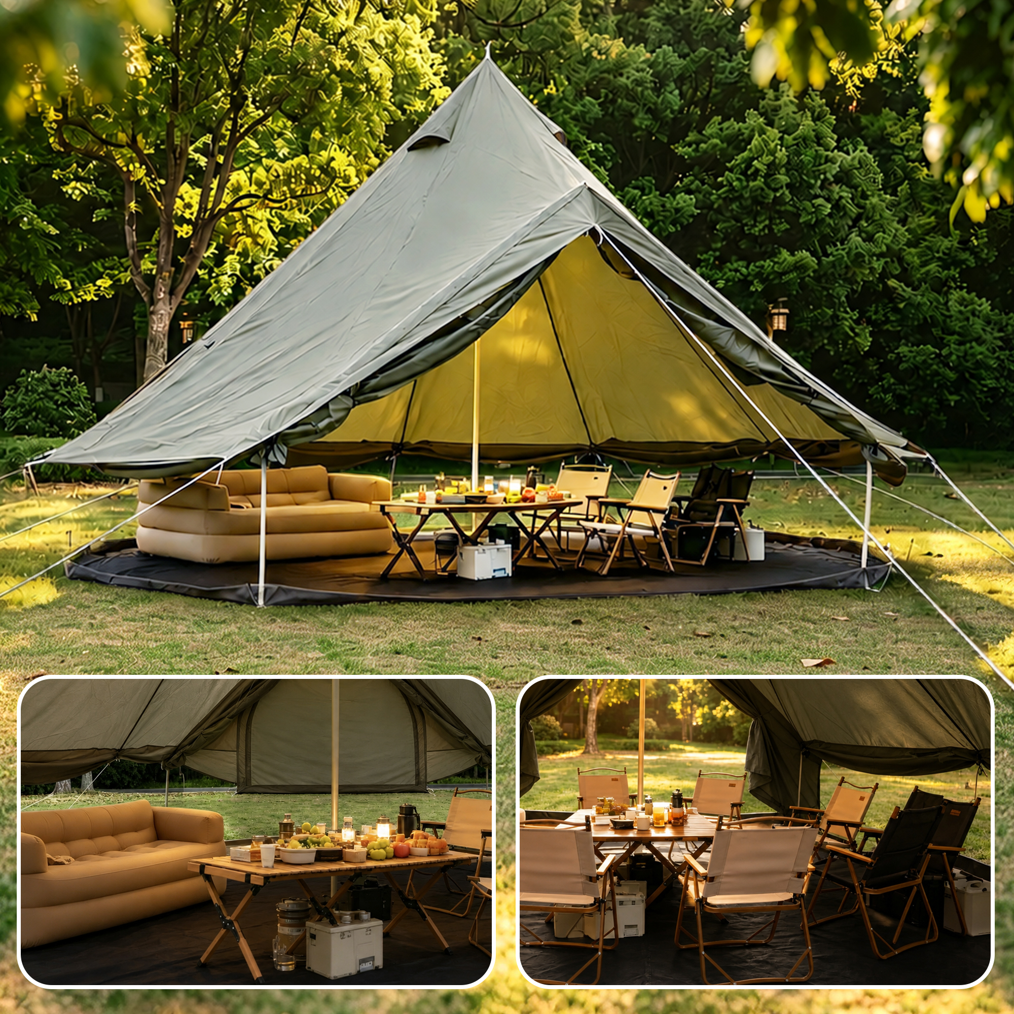 Tente cloche Oxford camping 13,1 pi, 4-8 personnes, vert