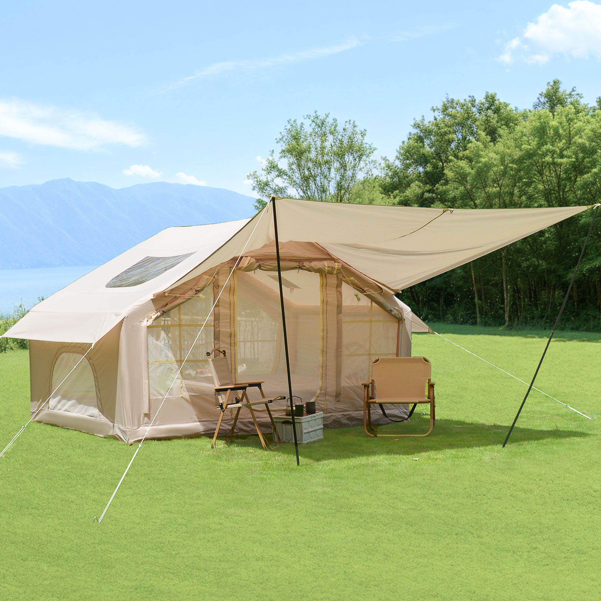 Tente camping gonflable 6,3m² 4 saisons imperméable