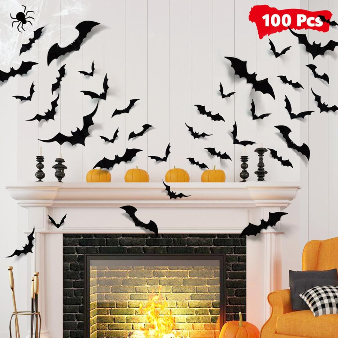 Autocollants muraux 3D chauve-souris Halloween