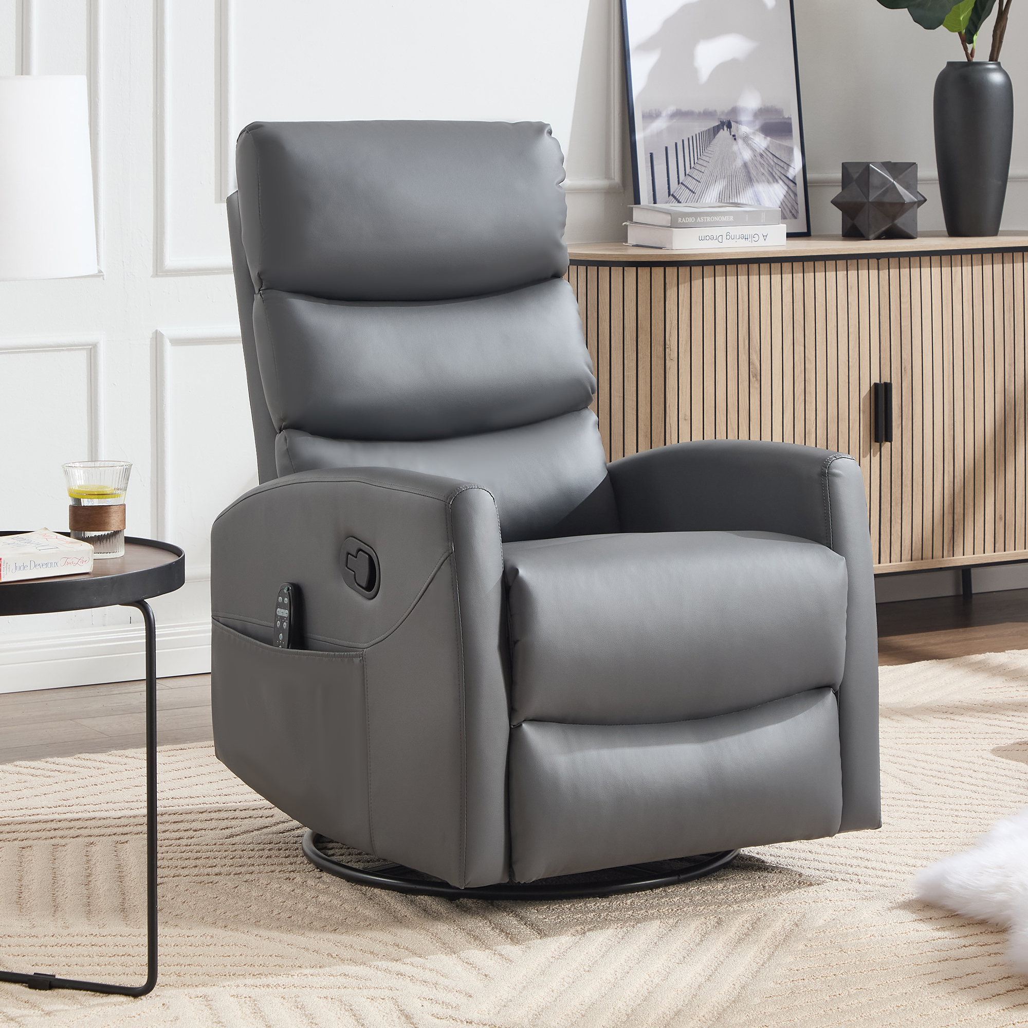Fauteuil massant bascule pivotant gris tissu