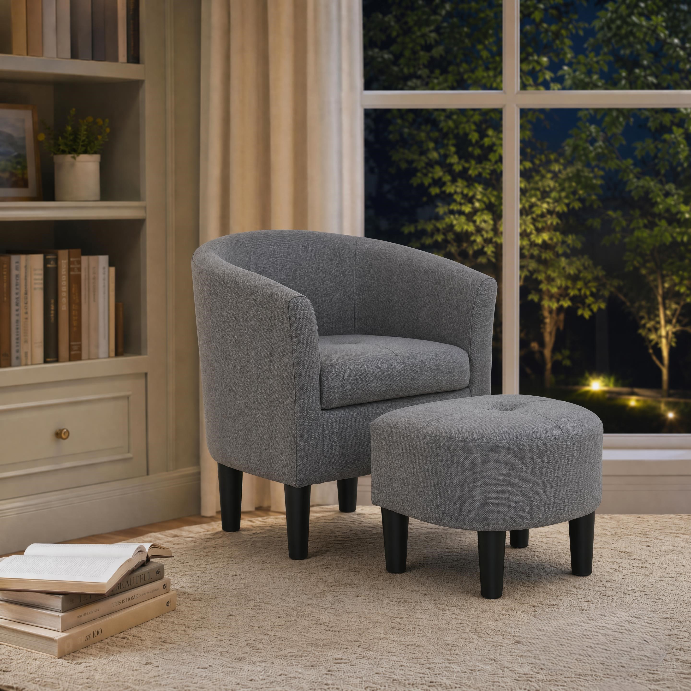 Fauteuil tonneau Moss 25,5" polyester avec ottoman