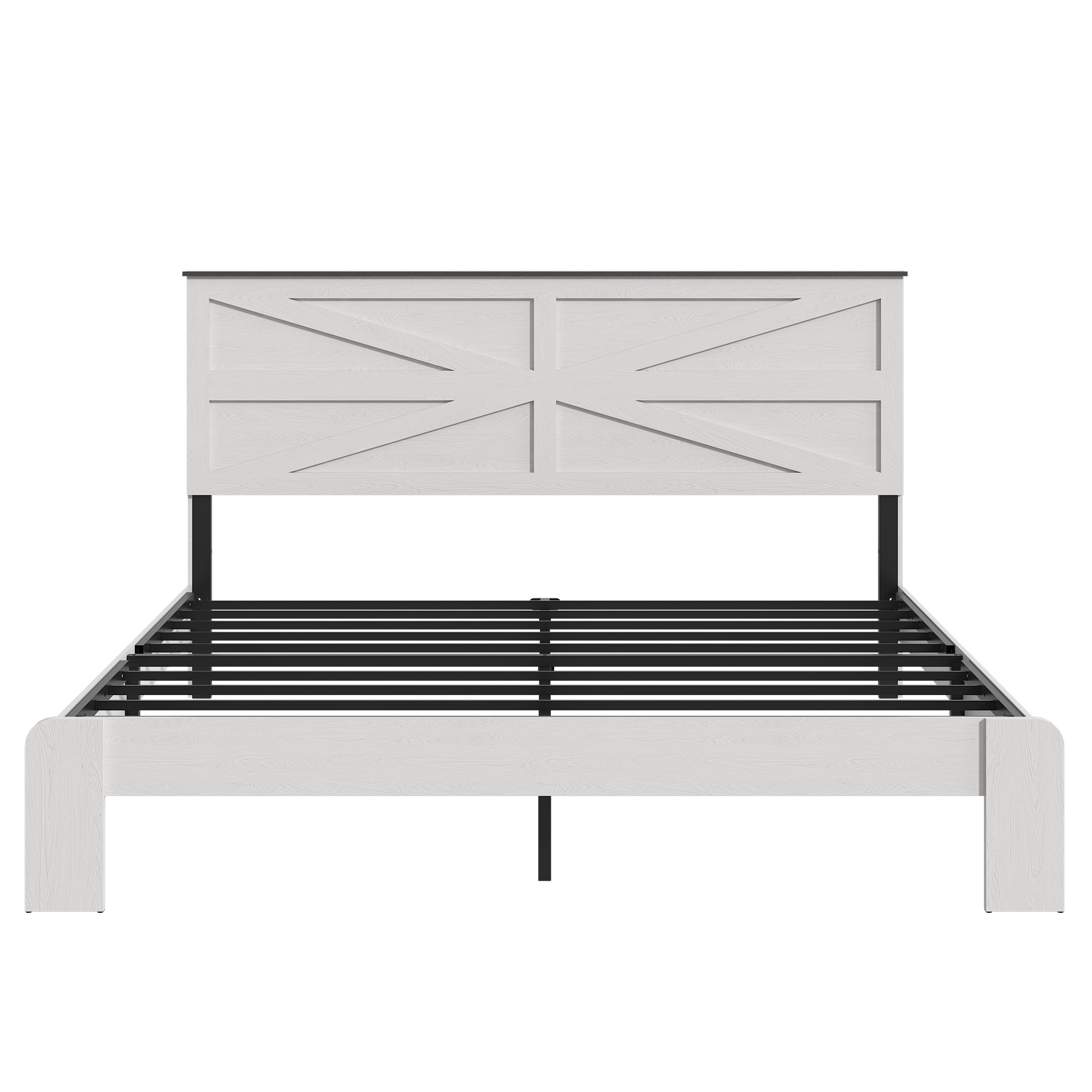 Cadre lit king bois avec tête lit, rangement dessous, blanc