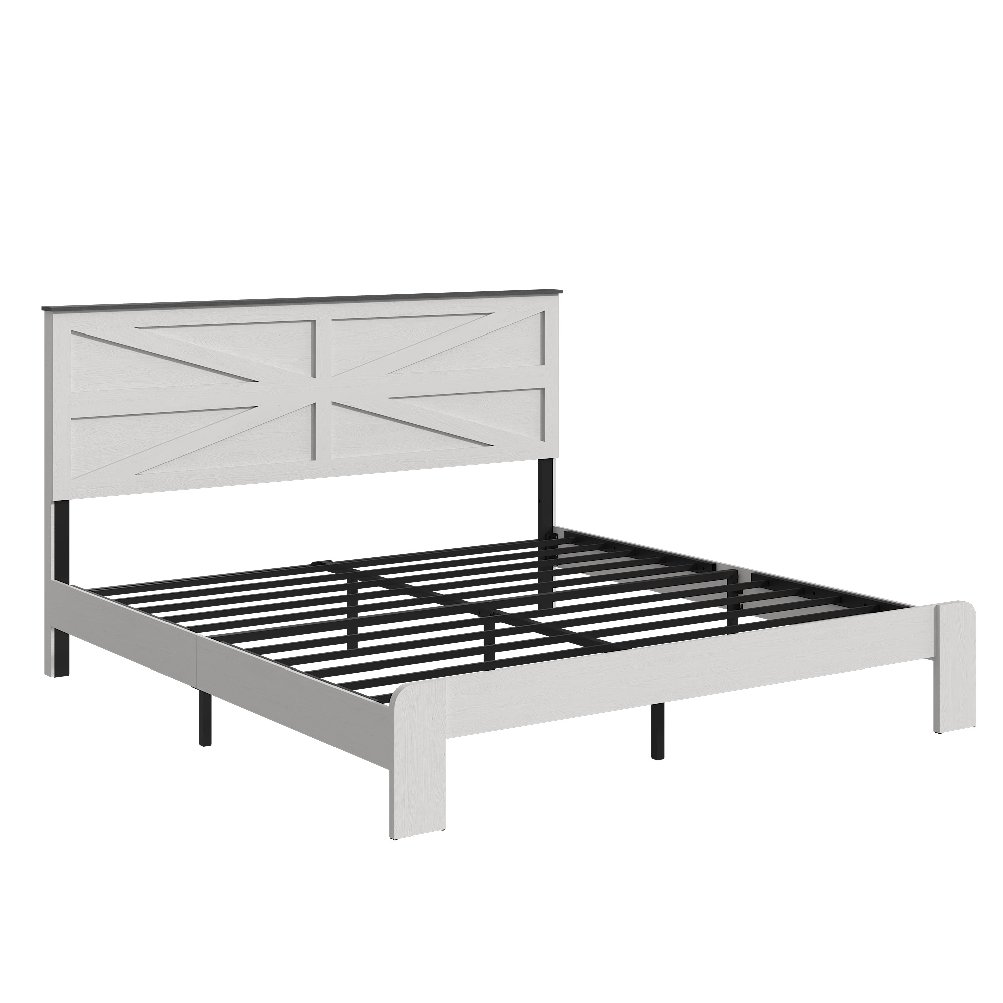 Lit plateforme queen bois avec tête de lit et rangement