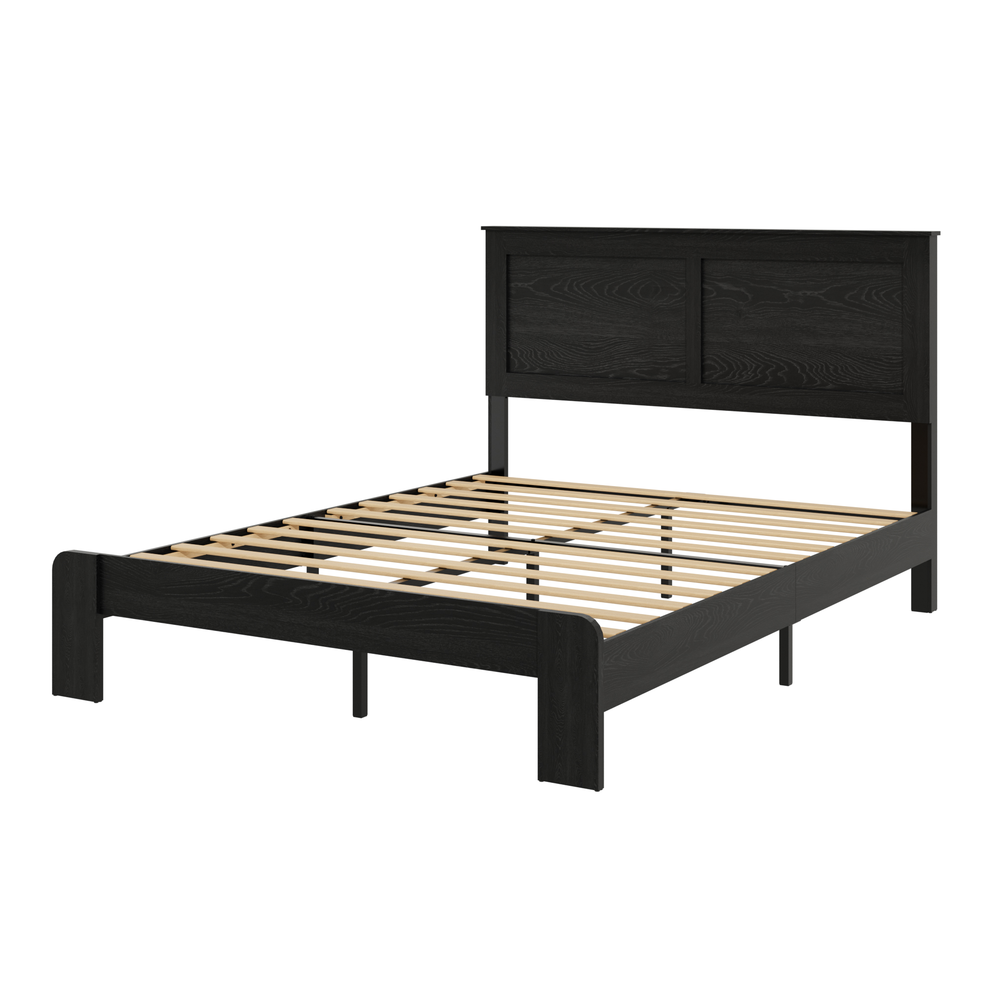 Lit plateforme bois rangement intégré, noir