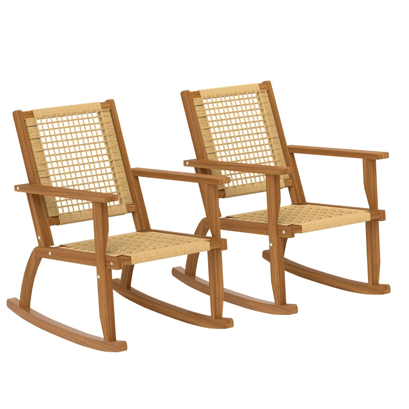 Ensemble 2 chaises berçantes patio bois acacia, kaki