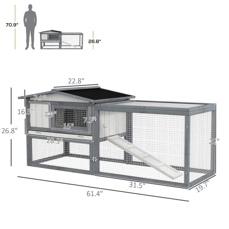 Hutch lapin extérieur 61L cobaye toit asphalte
