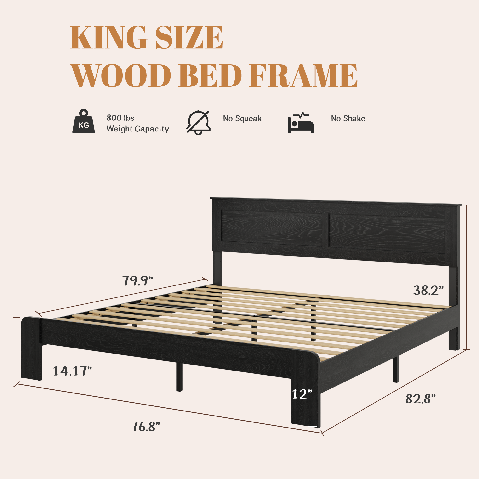 Cadre lit king bois avec rangement dessous, noir