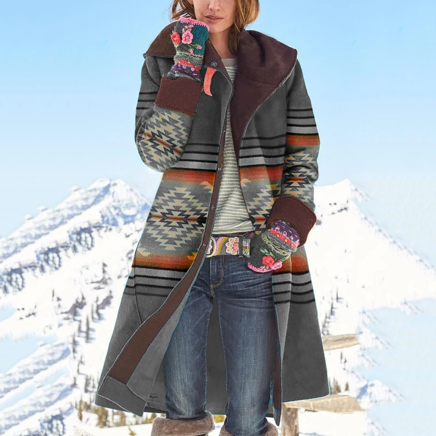 Haut imprimé mi-long et manteau laine