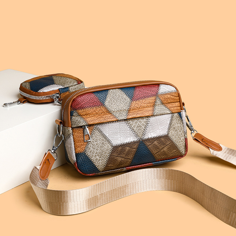Petit sac carré rétro à coutures contrastantes