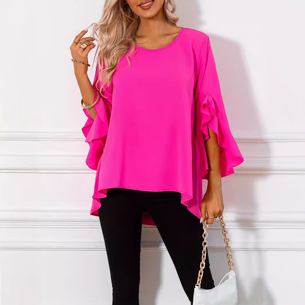 Chandail femme ruches col rond