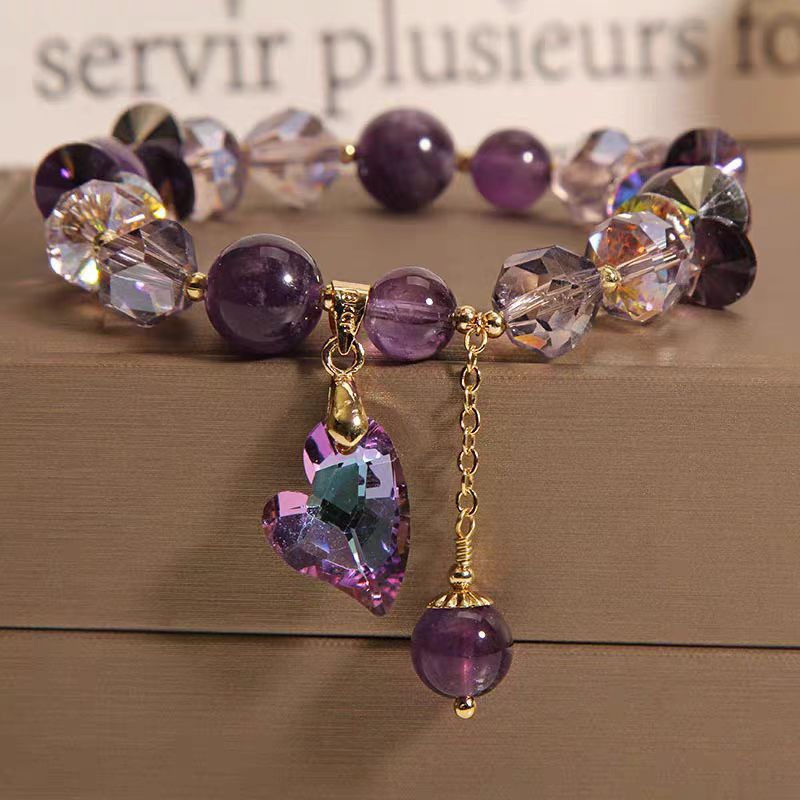 Bracelet cristal cœur améthyste femme bijou élégant