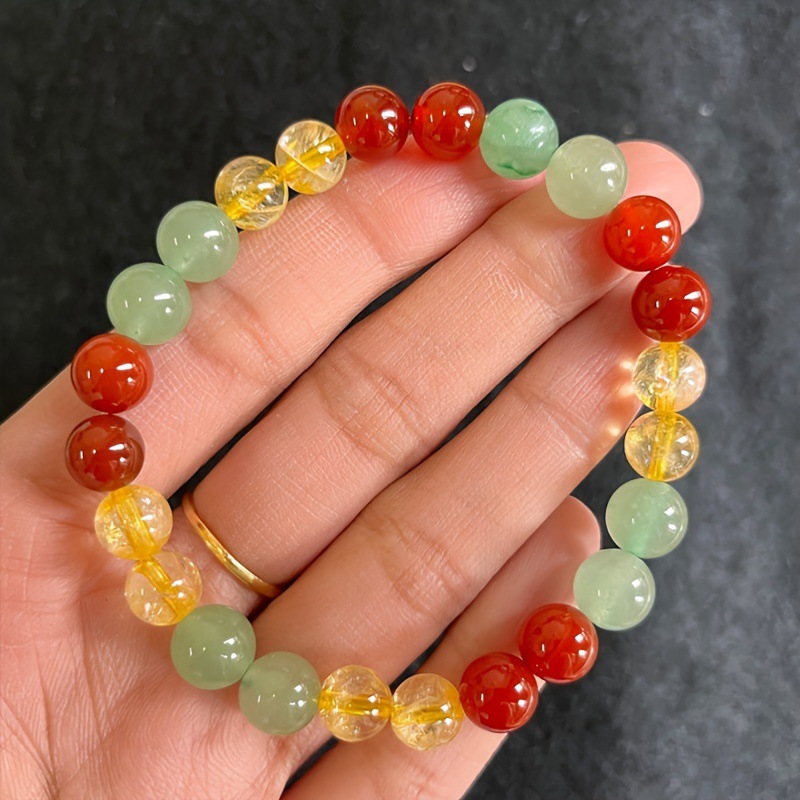 Bracelet perles jaunes 8mm chaîne main