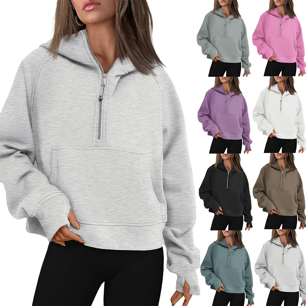 Chandail femme automne hiver capuche fermeture éclair épais