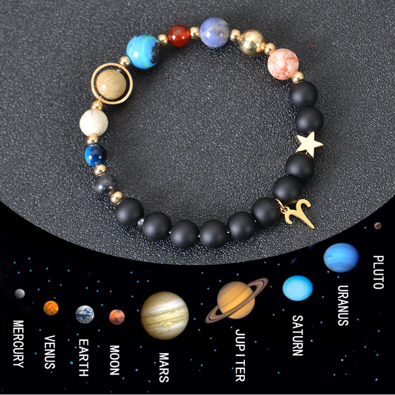 Bracelet perles pierre givrée planètes constellations