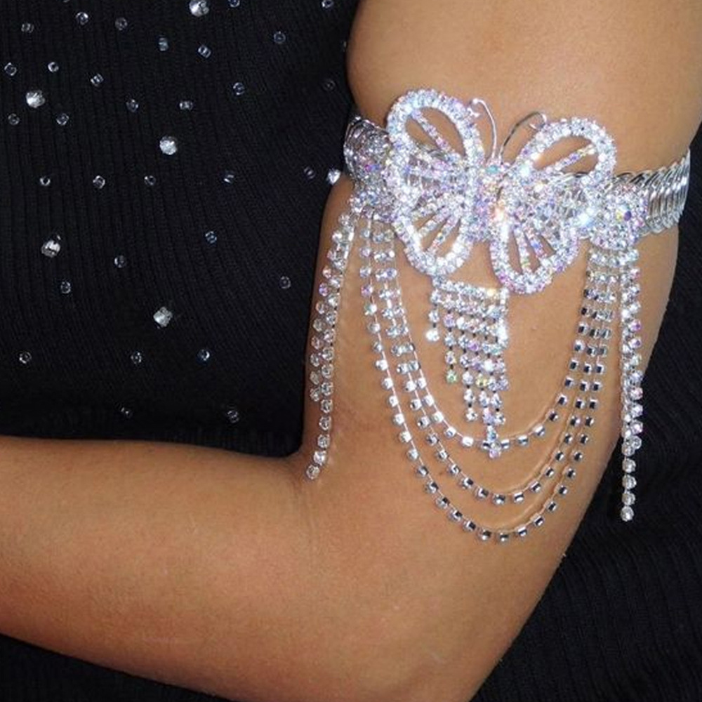 Bracelet tassel papillon, chaîne bras strass